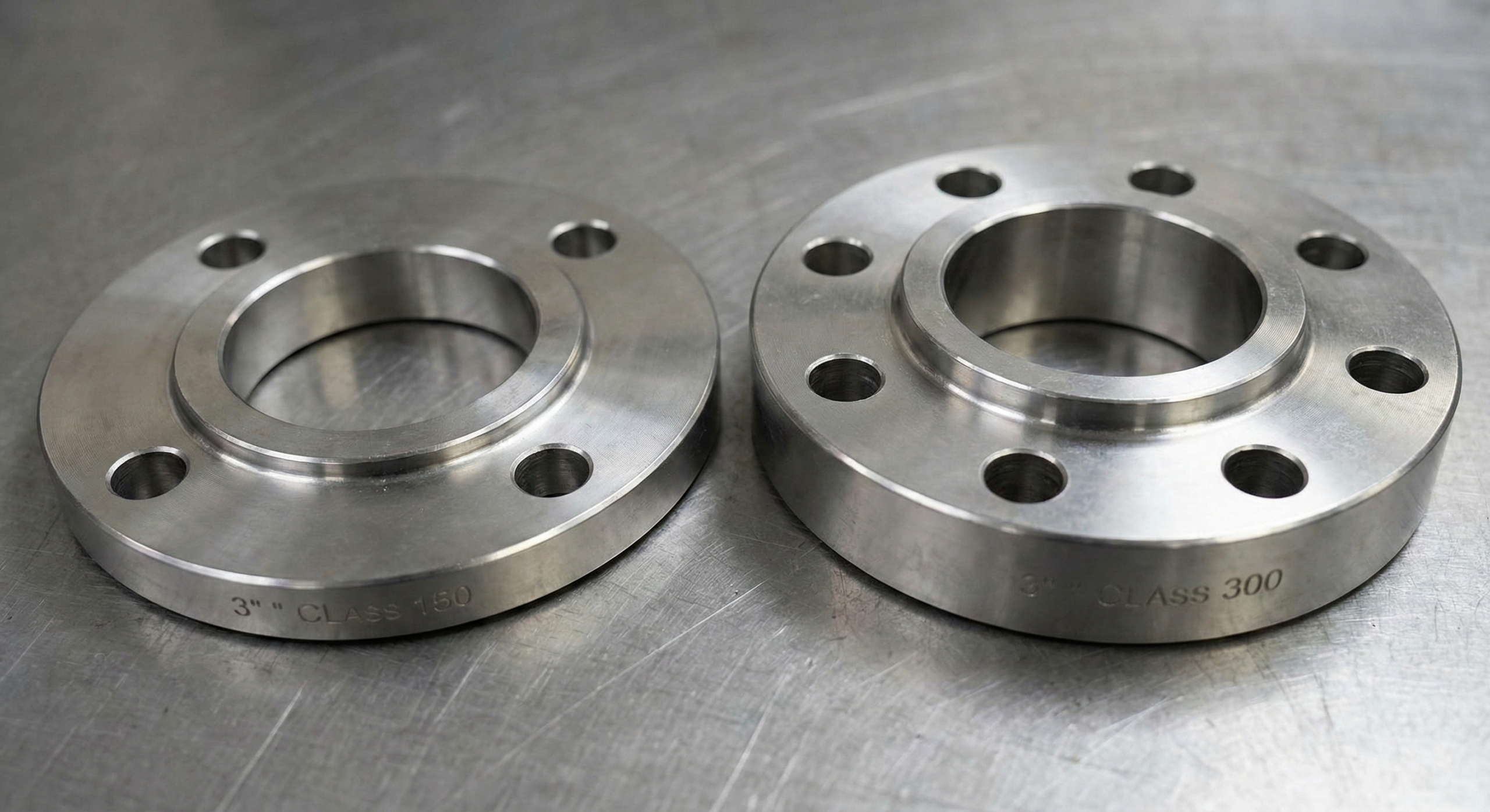A close-up of a 3 inch ANSI flange