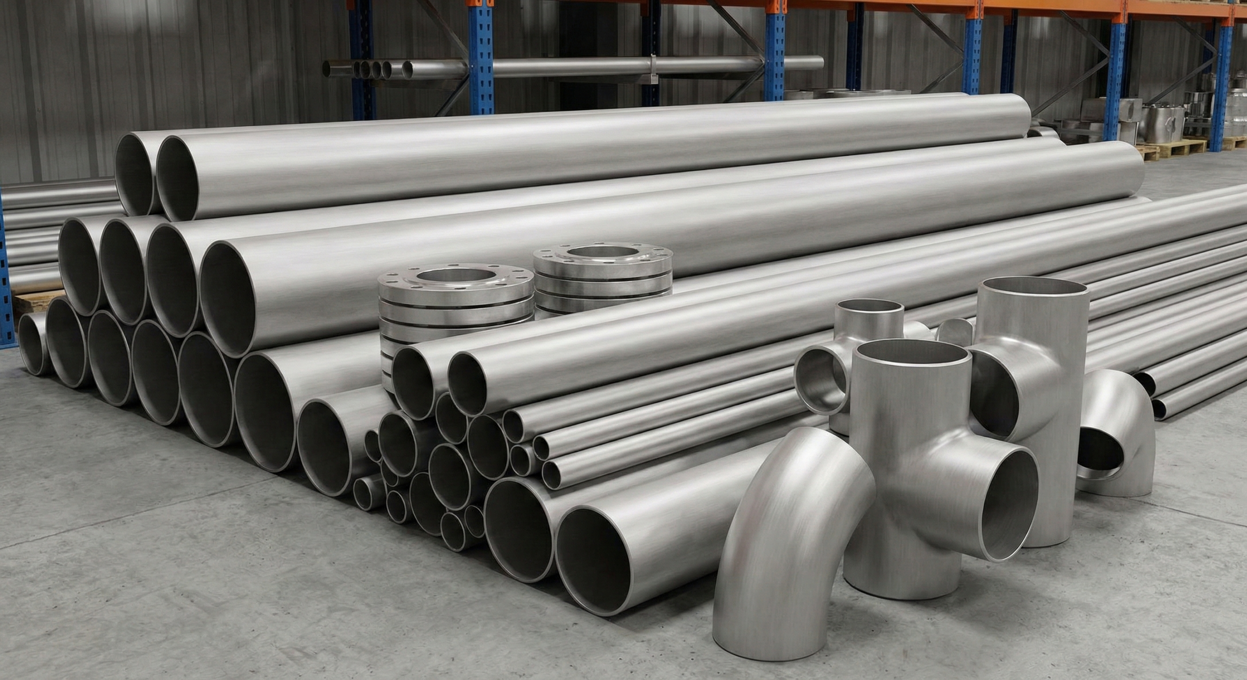 A collection of 304 stainless steel pipes and fittings